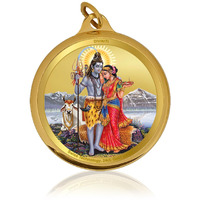 Diviniti 24K Gold Plated Shiva Parvati & Om Namah Shivay Pendant For Men, Women & Kids 22 MM Double Sided Stylish Pendant Necklace For Girls God Pendant For Birthday Gift & Anniversary