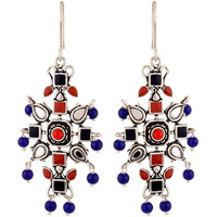 Voylla Oxidised Silver Plating Kesar Tribal Jewelry Inspired Earrings Blue Red Pearl Beads Studed for Women and Girls