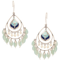 Voylla Silver Brass Bagh E Fiza Green Beads Oxidised toned Pastel Colourful Enamelled Embellished Leaf Design Dangle & Drop Earrings for Women and Girls