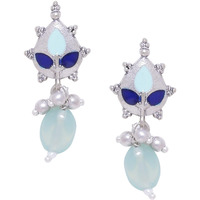 Voylla Silver Brass Blue Colourful Drop Earrings with Beads for Women and Girls