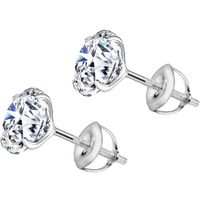 HIGHSPARK 925 Silver Solitaire Screwback Stud Earrings | 92.5 Sterling Silver & Round Brilliant Cubic Zirconia Tops for Men Women | Silver 5mm