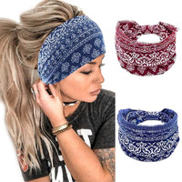 Proberos 2Pcs Gym Headbands Bohemian Headbands for Women Men, Stretch Wide Hair Bands Stylish Yoga Sweatband for Workout, Running, Tennis, Badminton, Marathons, Cycling, Black+Red+Blue