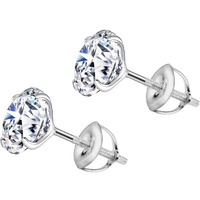 HIGHSPARK 925 Silver Solitaire Screwback Stud Earrings | 92.5 Sterling Silver & Round Brilliant Cubic Zirconia Tops for Men Women | Silver 7mm