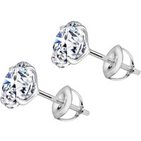 HIGHSPARK 925 Silver Solitaire Screwback Stud Earrings | 92.5 Sterling Silver & Round Brilliant Cubic Zirconia Tops for Men Women | Silver 8mm