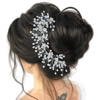 TEMPERIA Hair Accessories For Womens & Girls For Wedding - Artificial Flowers & Pearl Style Juda Bun Accessories - Floral Bridal Brooch & Hair Pins - Hairstyle Decoration Bride Clips, Silver White