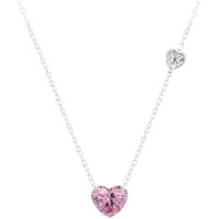 MINUTIAE Love Heart Shape With Pink & White Diam Silver Plated Pendant Necklace for Girls And Women with Extendable Chain