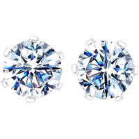 HIGHSPARK 925 Silver Solitaire Stud Earrings | 92.5 Sterling Silver & Round Brilliant Cubic Zirconia Tops for Men Women | Silver 9mm