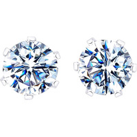 HIGHSPARK 925 Silver Solitaire Stud Earrings | 92.5 Sterling Silver & Round Brilliant Cubic Zirconia Tops for Men Women | Silver 7mm