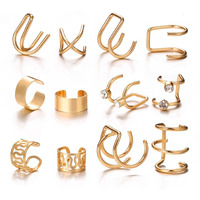 Shining Diva Fashion Latest Stylish 12 Pcs Combo Clip On Ear Cuff Earrings for Women and Girls (14903er)(Gold)