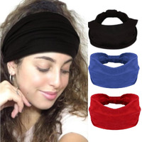 Seeotwo 3 Pack Wide Knotted Headbands for Women Men Girls Soft Elastic Non Slip Bohemian Unisex Chic Hair Bands Sweat Bands Fashion Head Wraps African Boho Turban Bandana (Black, Blue, Red)