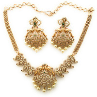 Sasitrends Temple Wear Gold Plated AD Studded Choker Necklace With Earring Jewellery Set For Women & Girls