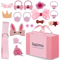 Kapimo Baby Girls Fancy Hair Clips Stylish Fashion Hair Accessories Set Box for Girls (Pink) 18 Pcs