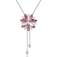 Shining Diva Fashion Stylish Crystal Flower Silver Plated Pink Long Chain Pendant for Women (rrsd10733np)