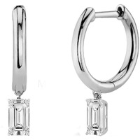 MINUTIAE Baguette Austrian Zirconium Solitare Silver Plated Dangling Clip On Earring For Women And Girls (Baguette Shaped, Silver)