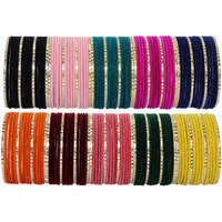 NMII 10 Colour Velvet Bangles Combo Set For Women and Girls | Premium Metal Bangle Set | Multicolour Bangles Set | Traditional Plain Simple Velvet Bangles Set of 160 Bangles(Velvet-Chilai-Multi-2.8)