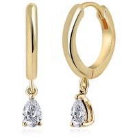 MINUTIAE Stylish Pear Shape Solitare Dangling Clip On Earring Austrian Zirconium Drop Shape Earring For Women And Girls ( Gold Plated)