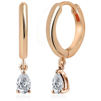 MINUTIAE Pear Shape Solitare Dangling Clip On Earring Austrian Zirconium Drop Shape Earring For Women And Girls ( Rose Gold Plated)