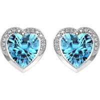 CLARA 925 Sterling Silver Sky Blue Heart Stud Earrings with Screw Back | Rhodium Plated, Swiss Zirconia | Gift for Women & Girls