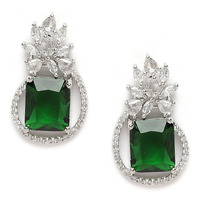 ZENEME Rhodium-Plated American Diamond studded Paisley Shaped Studs Earrings For Women & Girls