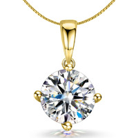 HighSpark 925 Silver Solitaire Pendant with Chain in Gold Finish | 92.5 Sterling Silver & Diamond like Brilliance Sparkling Zirconia for that Stunning Shine | Lovely Gift - Gold 6mm