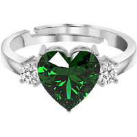 Clara 925 Sterling Silver Dark Green Heart Ring with Adjustable Band | Rhodium Plated, Swiss Zirconia | Gift for Women & Girls