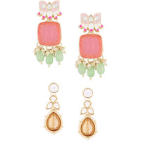 Zaveri Pearls Set of 2 Multicolor Ethnic Enamel Yellow Gold Drop Earrings For Women-ZPFK15181