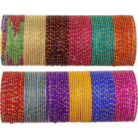 NMII Colourful Metal Bangles Set with Golden Polka Dots & Cutting Design For Women & Girls | Womens Bangles Combo | Traditional Design Golden Bangles | Chudi Set- Pack of 144, (NM_P17-Shreeji-2.6)