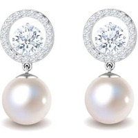 HIGHSPARK 925 Silver Solitaire Pearl Earrings | 92.5 Sterling Silver & Brilliant Lustre Pearls | Lovely Gift for Women & Girls - Pearl CZ 002