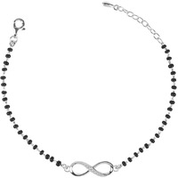 Clara 925 Sterling Silver Infinity Hand Mangalsutra Bracelet | Black Beads, Rhodium Plated | Gift for Wife