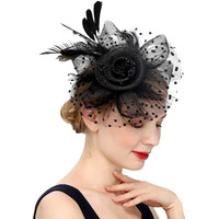 PALAY Black Fascinator Hats for Women Flower Mesh Feathers Headband Cocktail Tea Party Headwear Vintage Ladies Hair Clip Fascinators