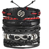 Shining Diva Fashion Black Leather Stylish Bracelet for Men and Boys - Set of 5 (10071b)