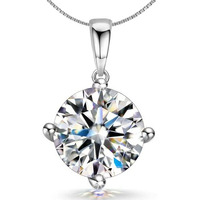 HighSpark 925 Silver Solitaire Pendant with Chain for Women | 92.5 Sterling Silver & Diamond like Brilliance Sparkling Zirconia for that Stunning Shine | Lovely Gift - Silver 8mm