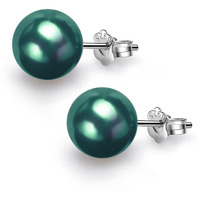 HIGHSPARK 925 Silver Classic Pearl Earrings for Women | 92.5 Sterling Silver & Brilliant Lustre Pearls | Lovely Gift for Women - Pearl Emerald 10mm