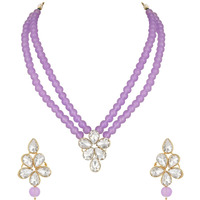 I Jewels 18k Gold Plated Traditional Kundan & Pearl Studded Necklace Jewellery Set For Women (ML311) (Purple)