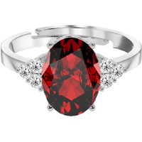 Clara 925 Sterling Silver Blood Red Oval Ring with Adjustable Band | Rhodium Plated, Swiss Zirconia | Gift for Women & Girls