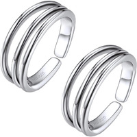 HighSpark Silver Triple Line Toe Rings for Women | 92.5 Sterling Silver Hypoallergenic Adjustable Toe Rings | Minimal & Elegant Designs - Triple Line - 1 Pair