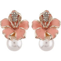 Shining Diva Fashion Stylish Western Crystal Pearl Gold Plated Stud Earrings for Women (11821er), Peach