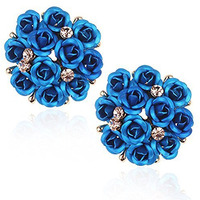 YouBella Fashion Jewellery Rose Shape Stud Earrings for Girls and Women (Blue)