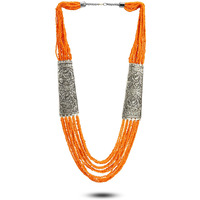 YouBella Fashion Jewellery Antique German Silver Oxidised Plated Tribal Cotton Thread Jewellery Necklace Earring Set for Women & Girls.(Valentine Gift Special). (Orange)