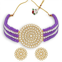 Sukkhi Adorable Gold Plated Purple & White Pearl Choker Necklace Set for Women (SKR70057), free size