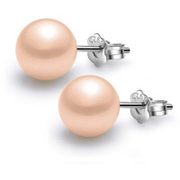 HIGHSPARK 925 Silver Classic Pearl Earrings for Women | 92.5 Sterling Silver & Brilliant Lustre Pearls | Lovely Gift for Women - Pearl Peach 8mm