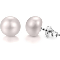 HIGHSPARK 925 Silver Pearl Earrings for Women | 92.5 Sterling Silver & Brilliant Lustre Freshwater Button Pearls | Lovely Gift | Pearl 8mm