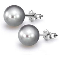 HIGHSPARK 925 Silver Classic Pearl Earrings for Women | 92.5 Sterling Silver & Brilliant Lustre Pearls | Lovely Gift for Women - Pearl Grey 8mm