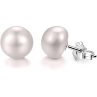 HIGHSPARK 925 Silver Pearl Earrings for Women | 92.5 Sterling Silver & Brilliant Lustre Freshwater Button Pearls | Lovely Gift | Pearl 6mm