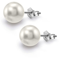 HIGHSPARK 925 Silver Classic Pearl Earrings for Women | 92.5 Sterling Silver & Brilliant Lustre Pearls | Lovely Gift for Women - Pearl White 10mm