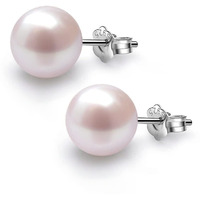 HIGHSPARK 925 Silver Classic Pearl Earrings for Women | 92.5 Sterling Silver & Brilliant Lustre Pearls | Lovely Gift for Women - Pearl Pink 10mm