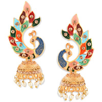 ZAVERI PEARLS Womens 22K Gold Plated Metal Peacock Design Jhumki Earring (Multicolour, ZPFK8775)