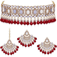 Sukkhi Classy Choker Necklace Earring Jewellery Set With Maangtikka Jewellery Set For Women