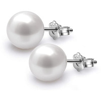 HIGHSPARK 925 Silver Classic Pearl Earrings for Women | 92.5 Sterling Silver & Brilliant Lustre Pearls | Lovely Gift for Women - Pearl White 8mm