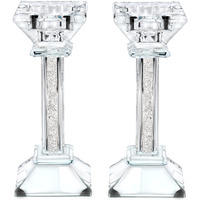 Crystal Candle Holders Set of 2 - Genuine Candlestick Candle Pillar Holder - Fine Craftsmanship Ultra Elegant and Modern Centerpiece Decor - Ideal for Living Room and Bedroom